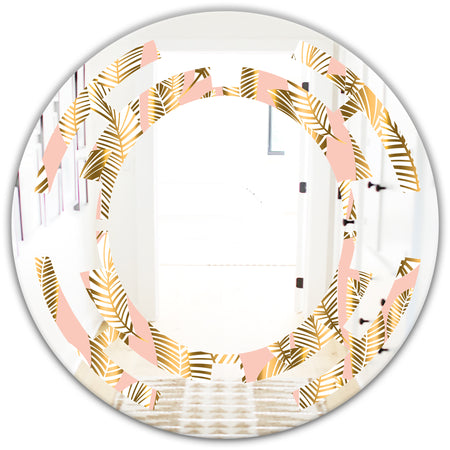 Golden Palm Leaves I - Modern Round or Oval Wall Mirror - Space