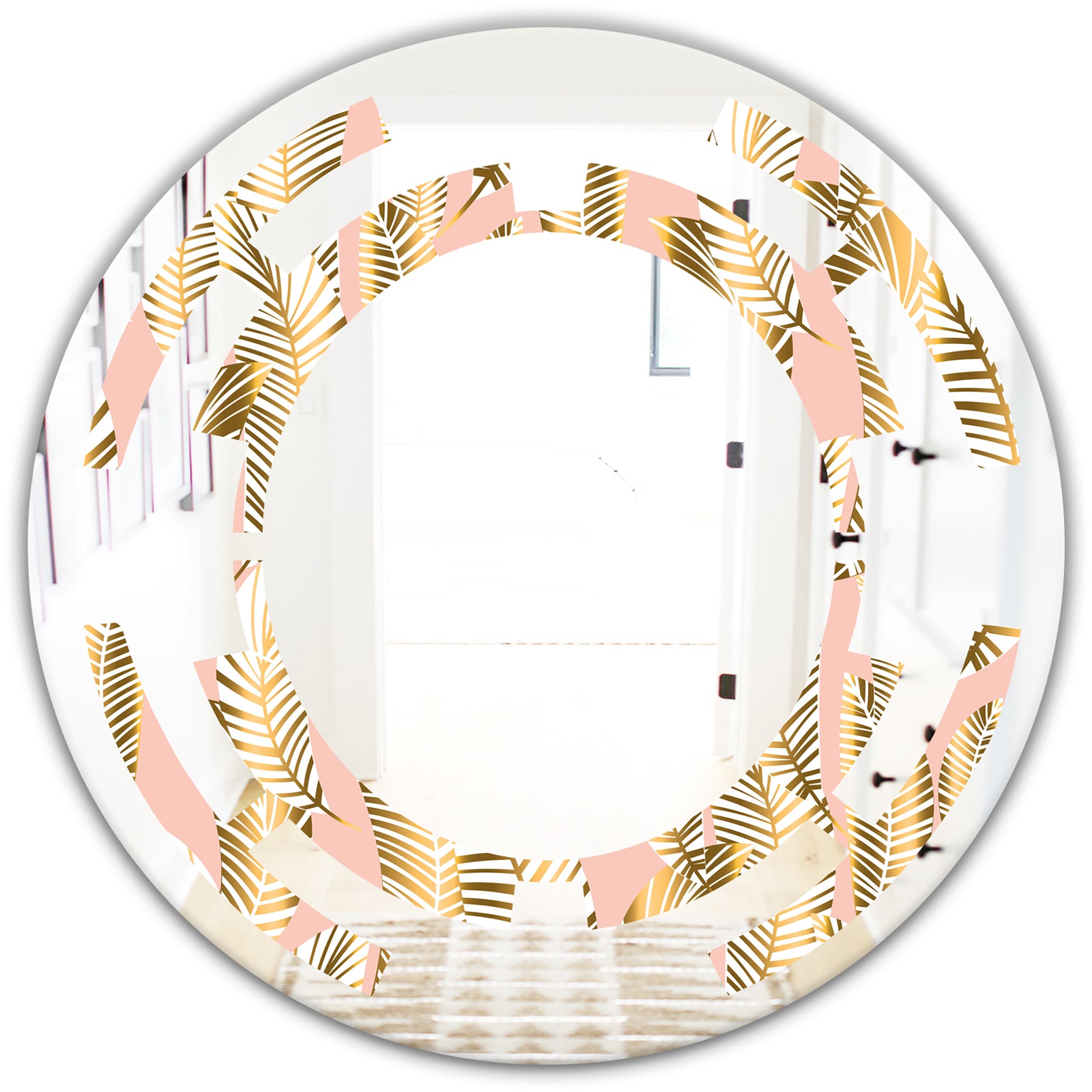 Golden Palm Leaves I - Modern Round or Oval Wall Mirror - Space