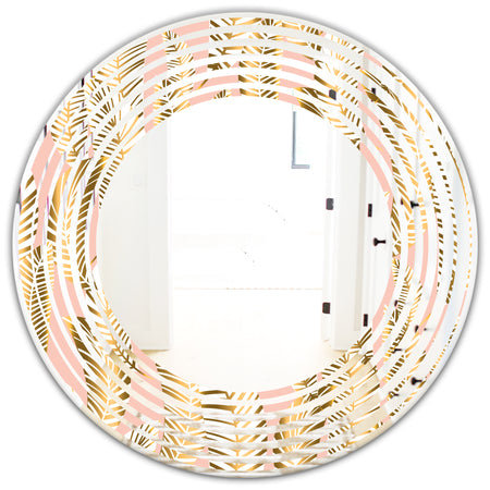 Golden Palm Leaves I - Modern Round or Oval Wall Mirror - Wave