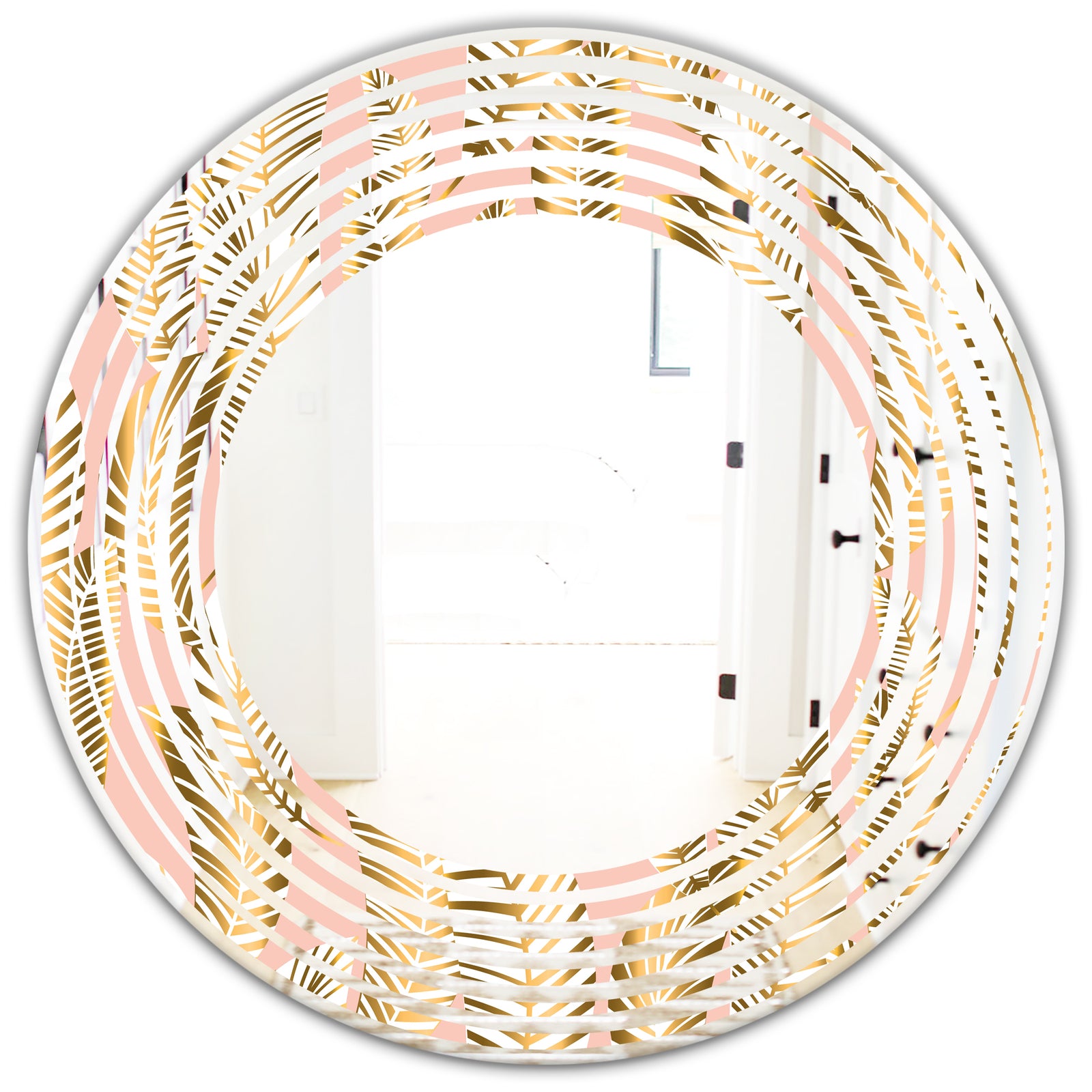 Golden Palm Leaves I - Modern Round or Oval Wall Mirror - Wave