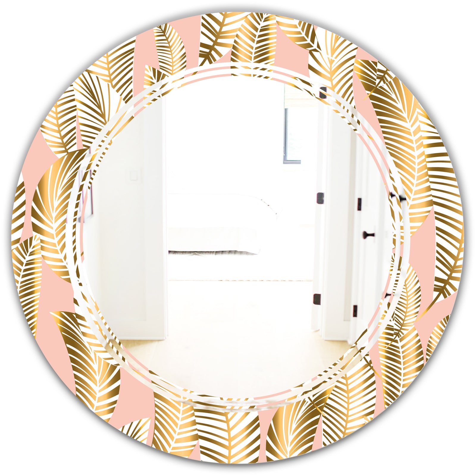 Golden Palm Leaves I - Modern Round or Oval Wall Mirror - Triple C
