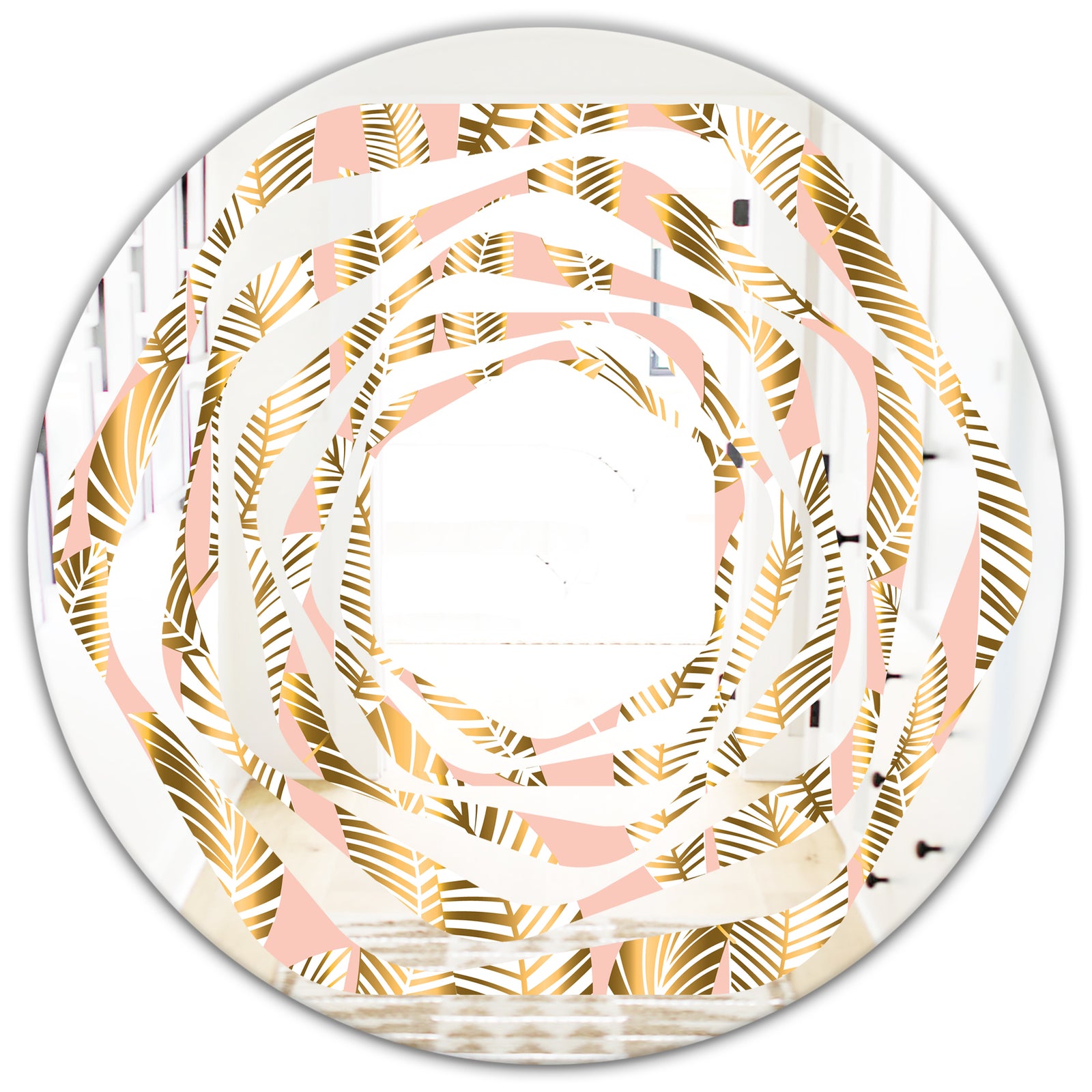 Golden Palm Leaves I - Modern Round or Oval Wall Mirror - Whirl