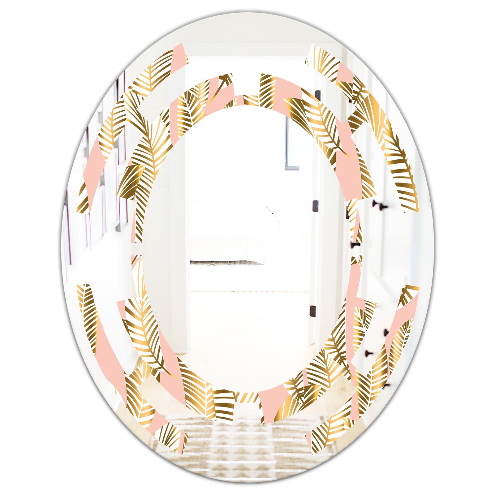 Golden Palm Leaves I - Modern Round or Oval Wall Mirror - Space