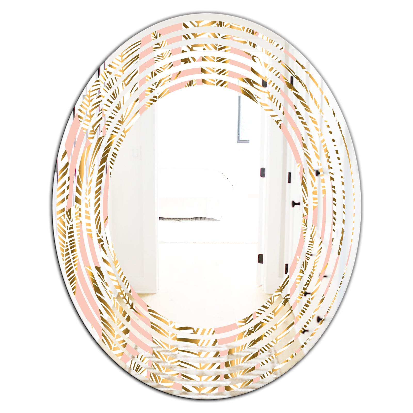 Golden Palm Leaves I - Modern Round or Oval Wall Mirror - Wave