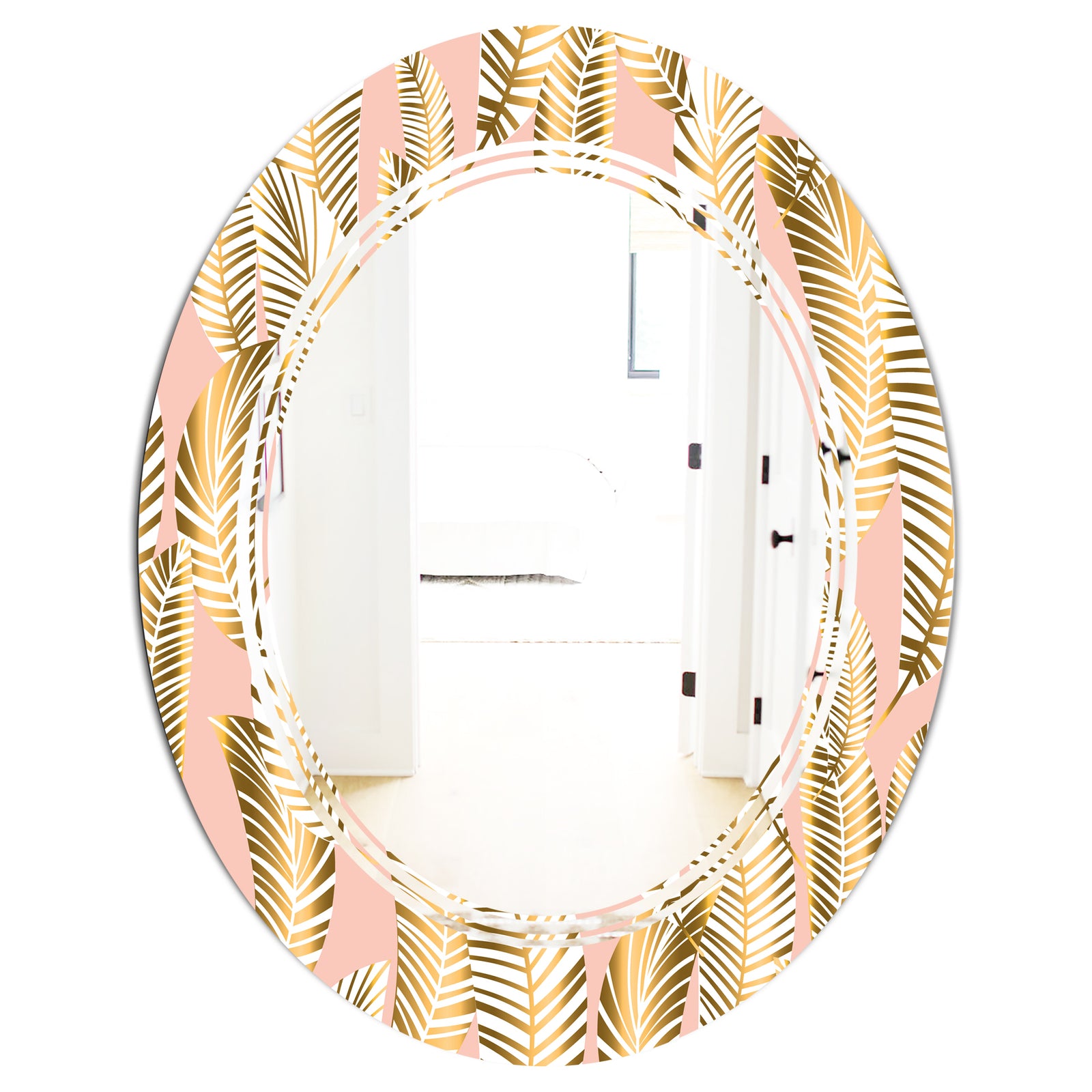 Golden Palm Leaves I - Modern Round or Oval Wall Mirror - Triple C