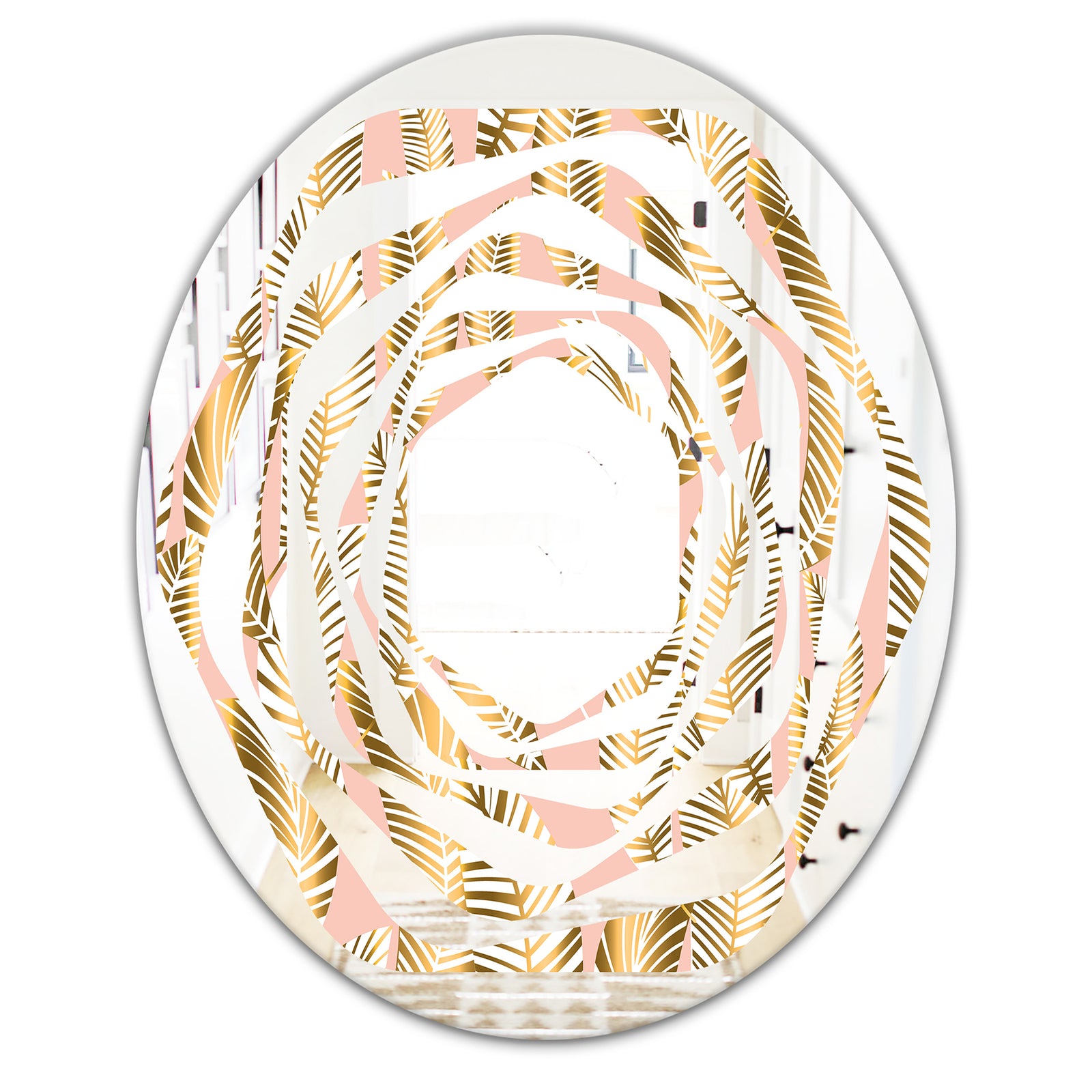 Golden Palm Leaves I - Modern Round or Oval Wall Mirror - Whirl