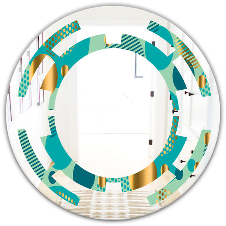 Gold and Blue Dynamics III - Modern Round or Oval Wall Mirror - Space