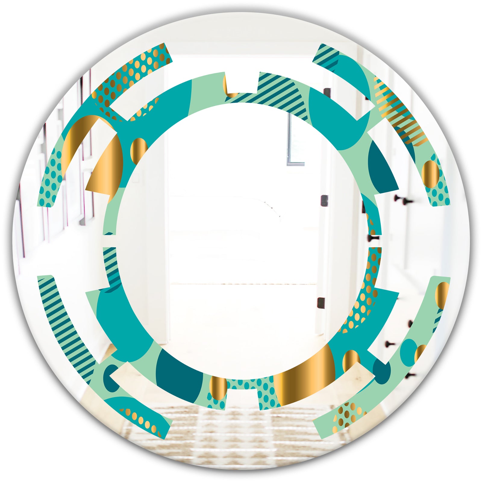 Gold and Blue Dynamics III - Modern Round or Oval Wall Mirror - Space