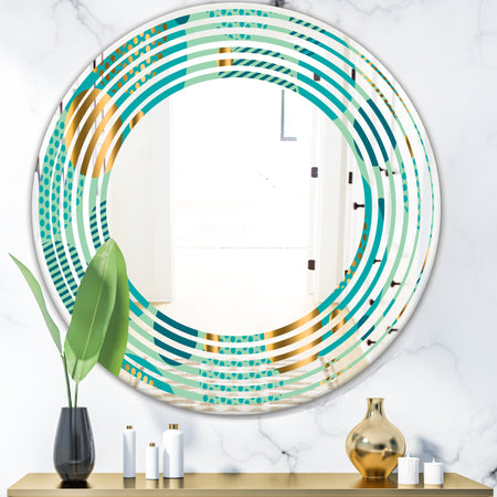Gold and Blue Dynamics III - Modern Round or Oval Wall Mirror - Wave