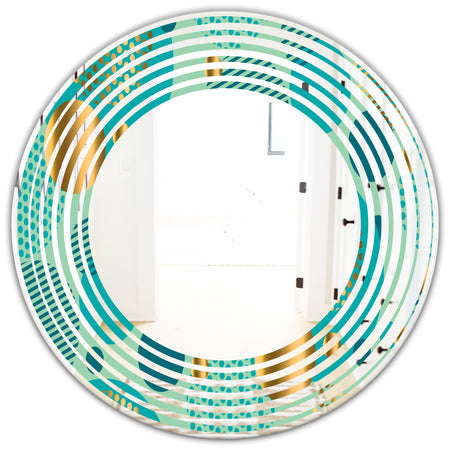Gold and Blue Dynamics III - Modern Round or Oval Wall Mirror - Wave