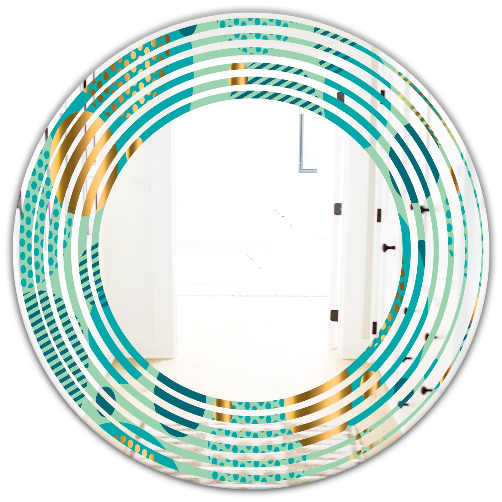 Gold and Blue Dynamics III - Modern Round or Oval Wall Mirror - Wave