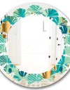 Gold and Blue Dynamics III - Modern Round or Oval Wall Mirror - Leaves