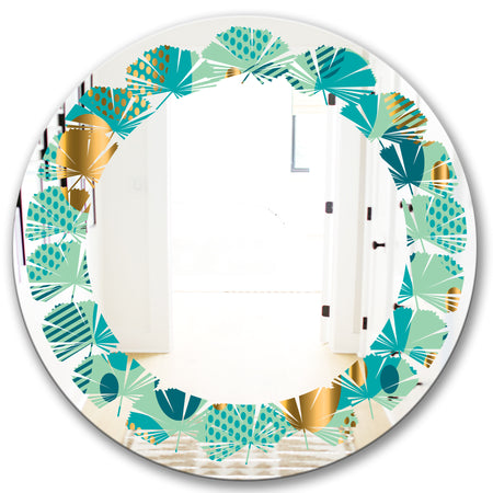 Gold and Blue Dynamics III - Modern Round or Oval Wall Mirror - Leaves