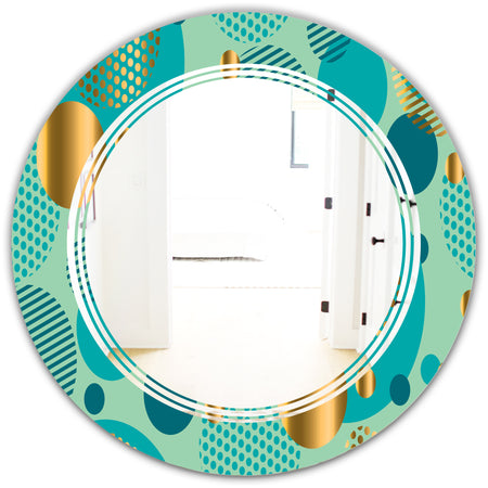 Gold and Blue Dynamics III - Modern Round or Oval Wall Mirror - Triple C