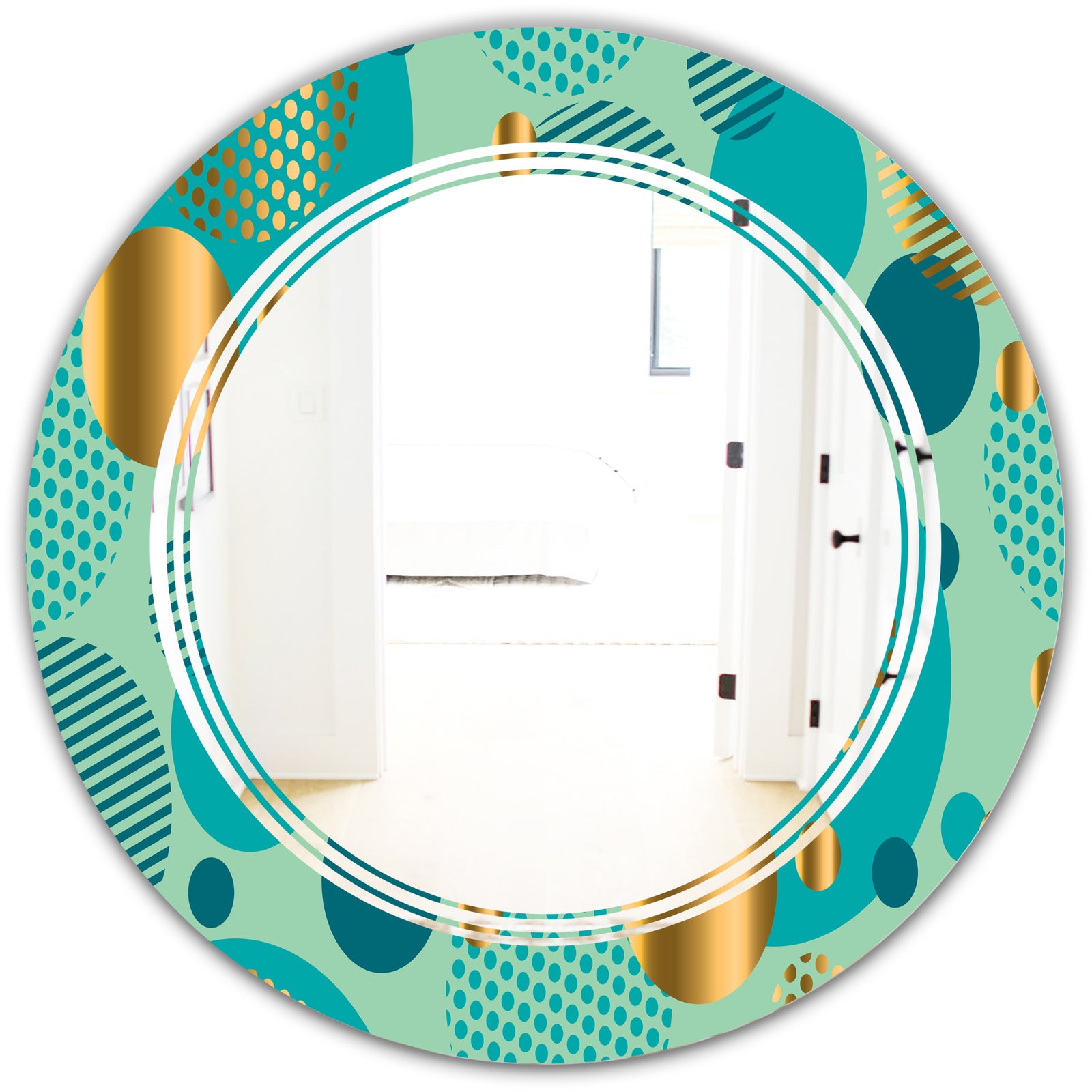 Gold and Blue Dynamics III - Modern Round or Oval Wall Mirror - Triple C