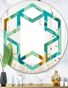 Gold and Blue Dynamics III - Modern Round or Oval Wall Mirror - Hexagon Star