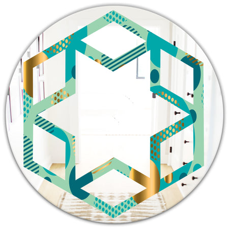 Gold and Blue Dynamics III - Modern Round or Oval Wall Mirror - Hexagon Star