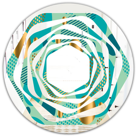 Gold and Blue Dynamics III - Modern Round or Oval Wall Mirror - Whirl