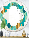 Gold and Blue Dynamics III - Modern Round or Oval Wall Mirror - Quatrefoil