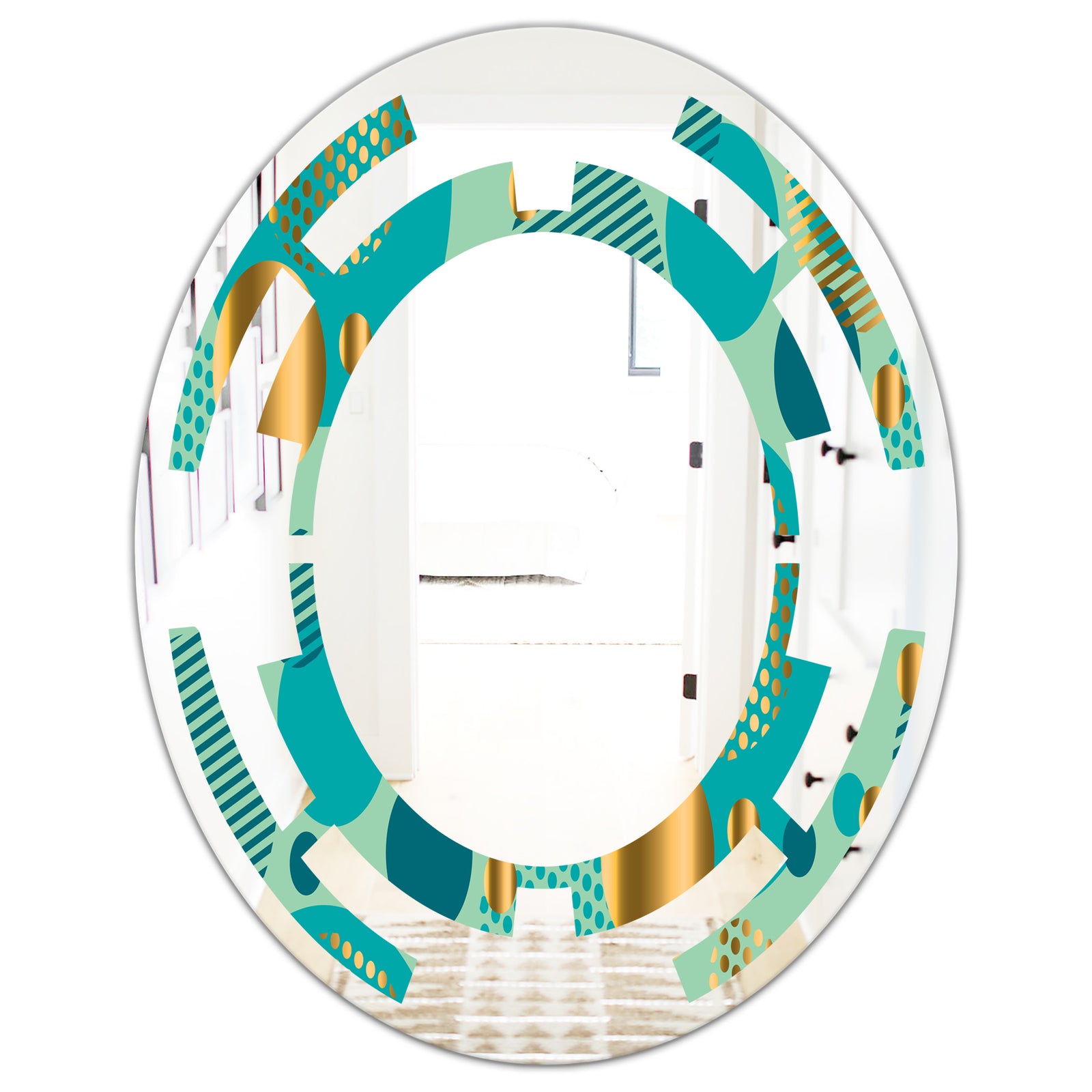 Gold and Blue Dynamics III - Modern Round or Oval Wall Mirror - Space