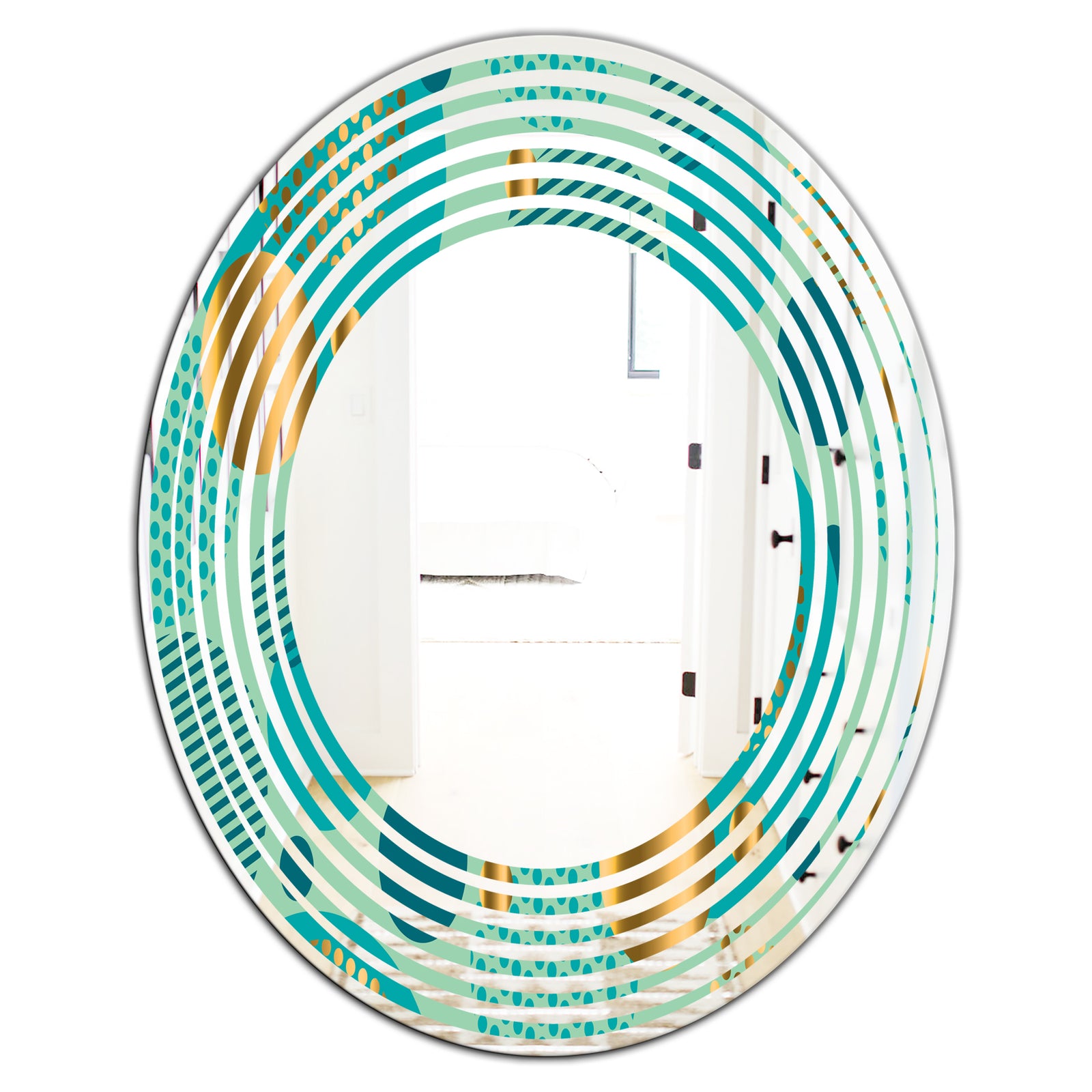 Gold and Blue Dynamics III - Modern Round or Oval Wall Mirror - Wave