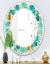 Gold and Blue Dynamics III - Modern Round or Oval Wall Mirror - Leaves