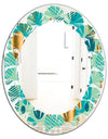 Gold and Blue Dynamics III - Modern Round or Oval Wall Mirror - Leaves