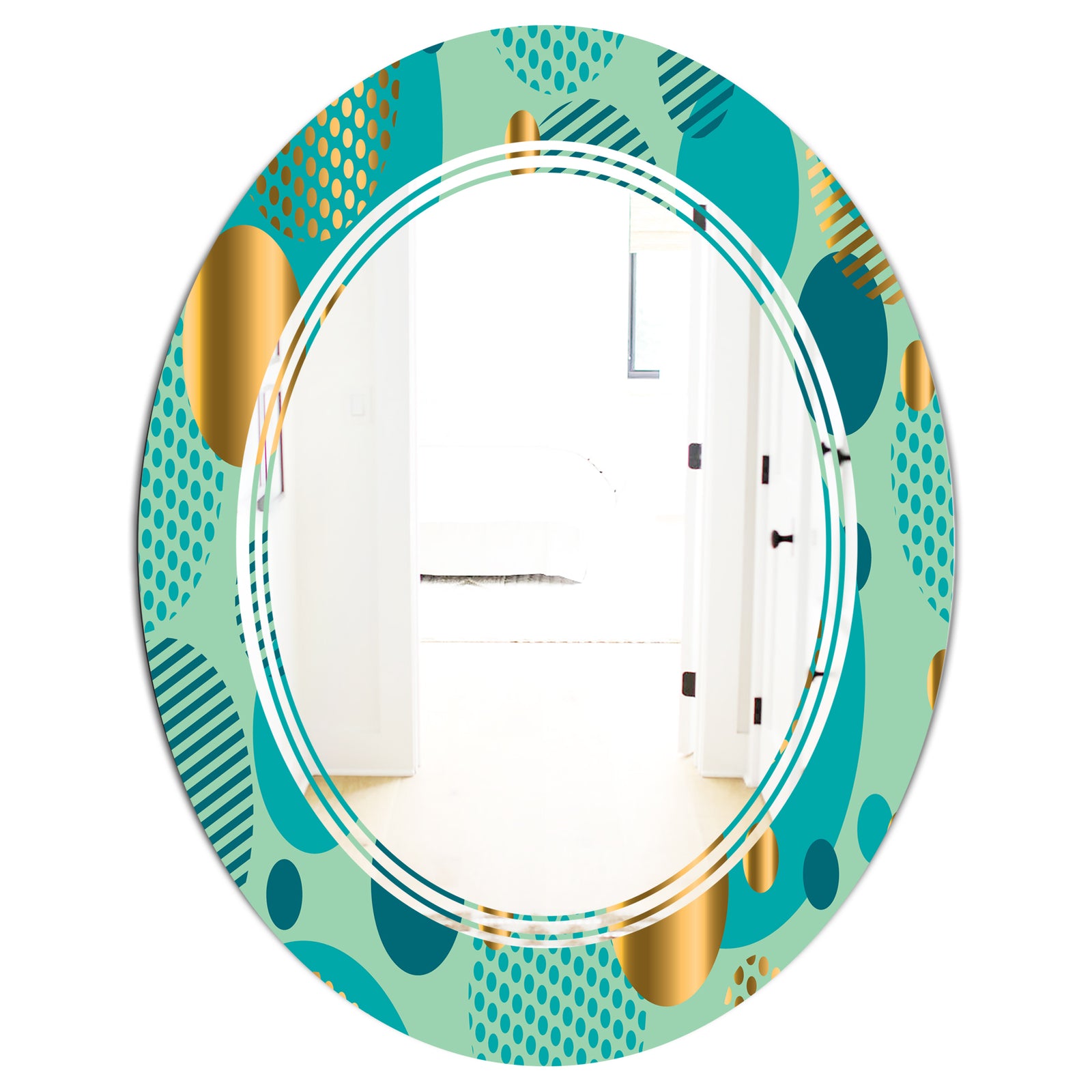 Gold and Blue Dynamics III - Modern Round or Oval Wall Mirror - Triple C