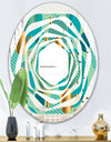 Gold and Blue Dynamics III - Modern Round or Oval Wall Mirror - Whirl