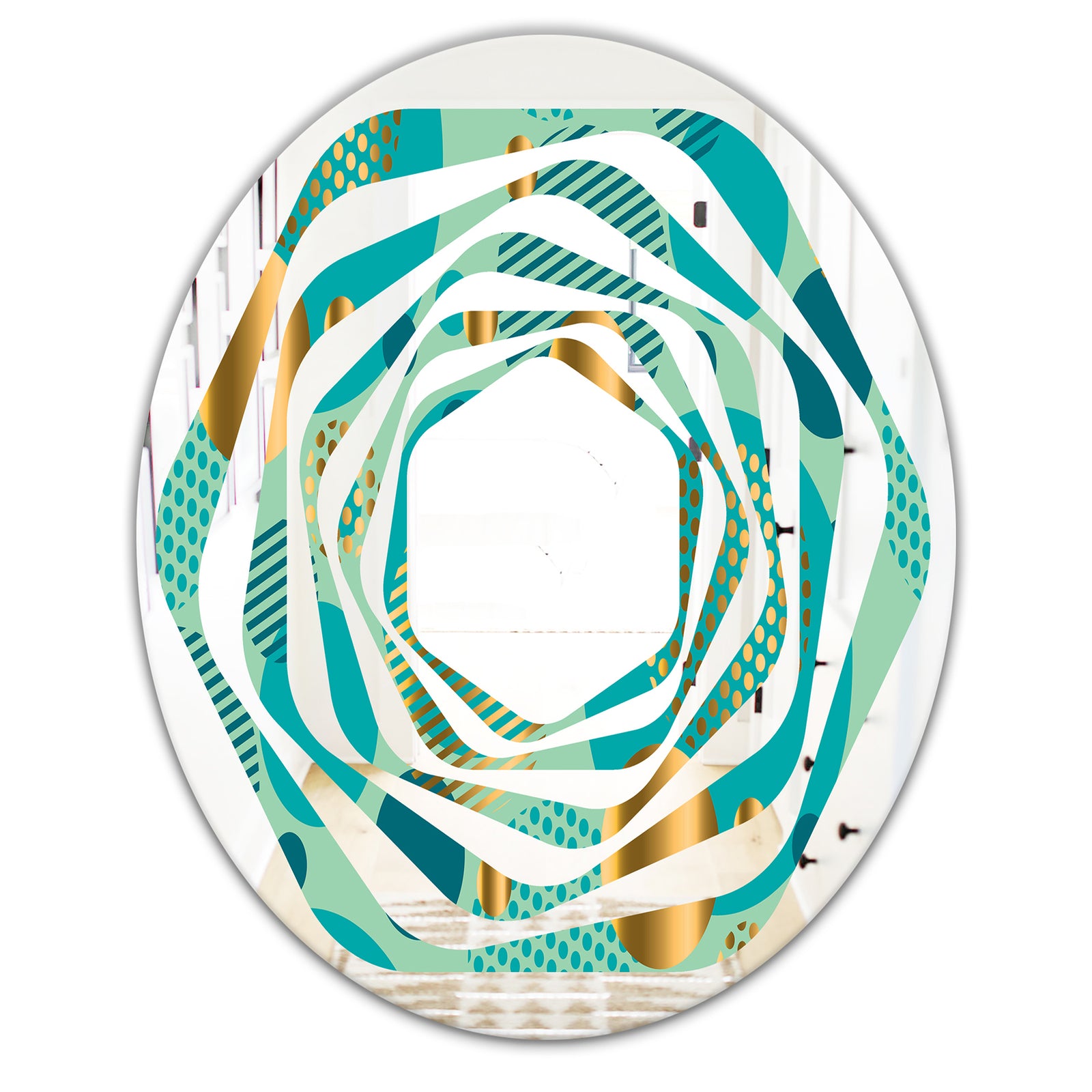 Gold and Blue Dynamics III - Modern Round or Oval Wall Mirror - Whirl