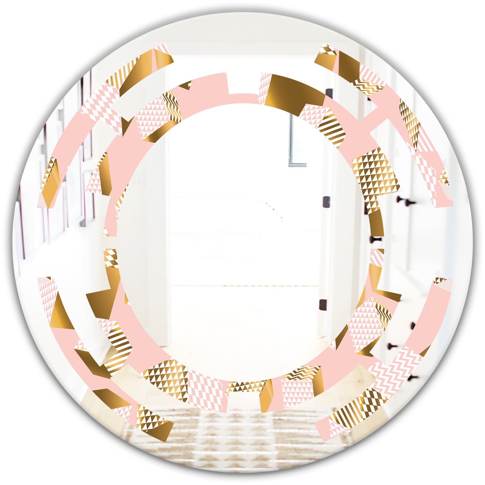 Gold and Rose Cubes II - Modern Round or Oval Wall Mirror - Space