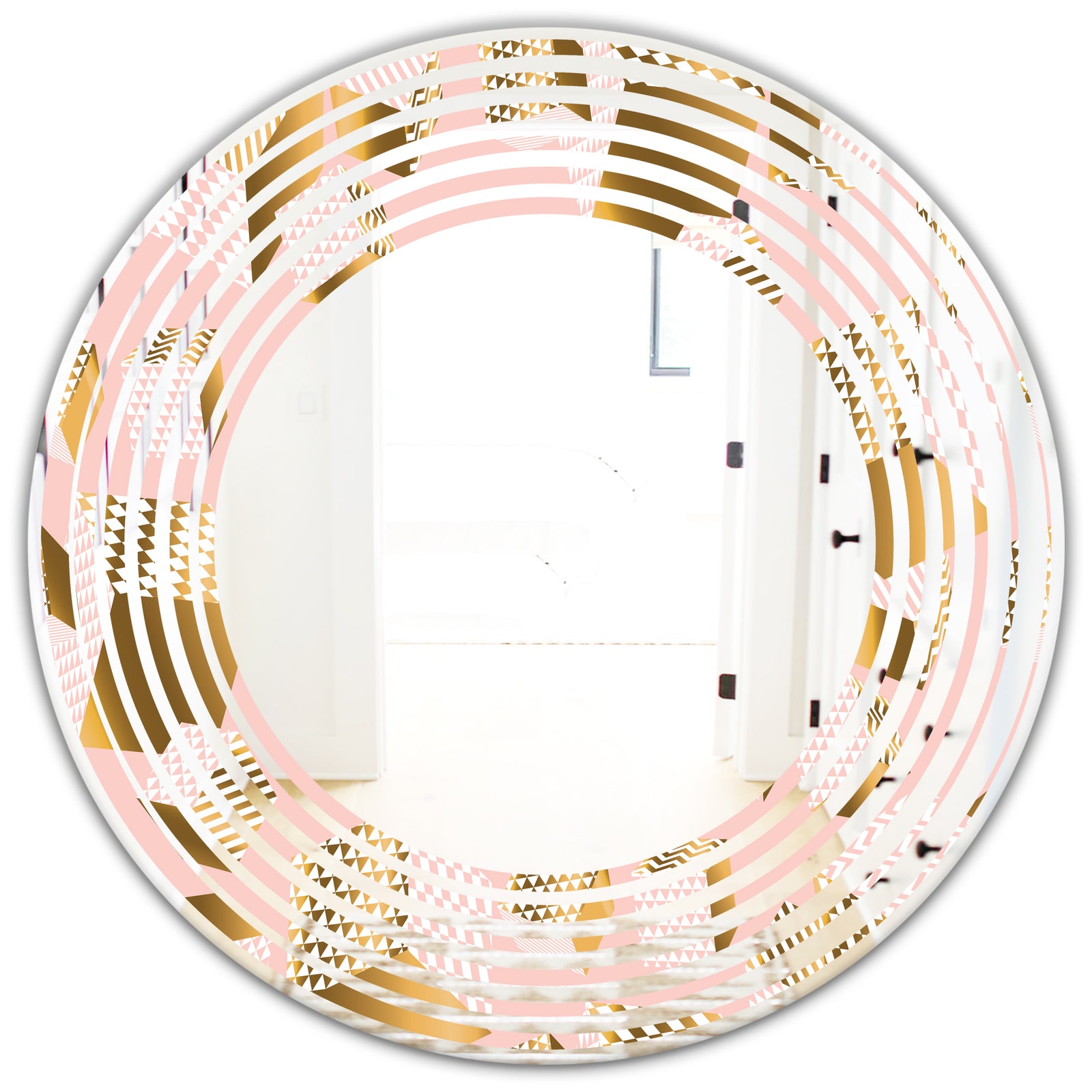 Gold and Rose Cubes II - Modern Round or Oval Wall Mirror - Wave
