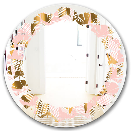 Gold and Rose Cubes II - Modern Round or Oval Wall Mirror - Leaves