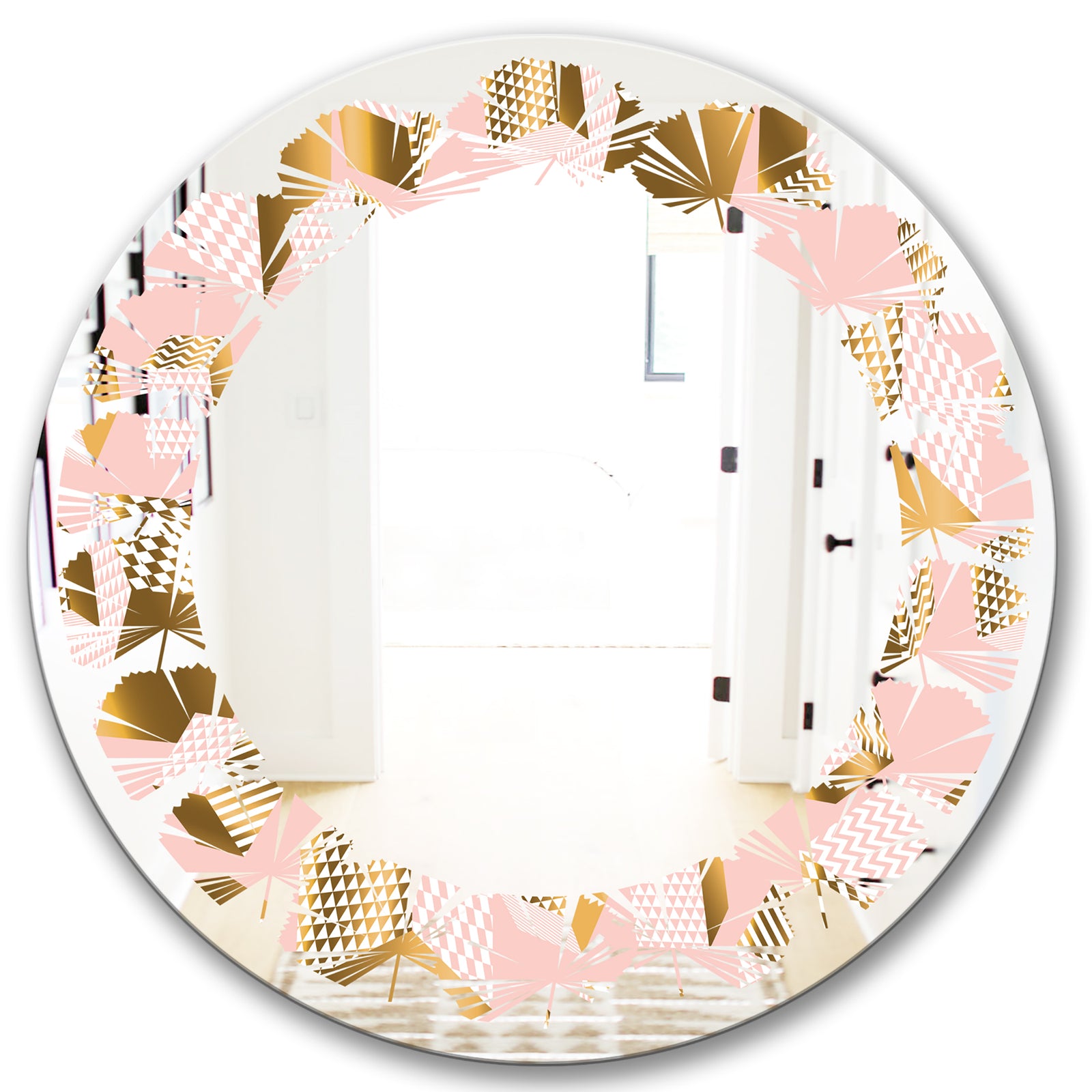 Gold and Rose Cubes II - Modern Round or Oval Wall Mirror - Leaves