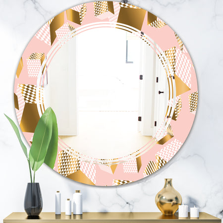 Gold and Rose Cubes II - Modern Round or Oval Wall Mirror - Triple C