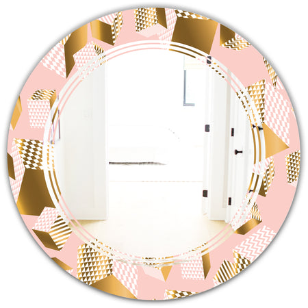 Gold and Rose Cubes II - Modern Round or Oval Wall Mirror - Triple C