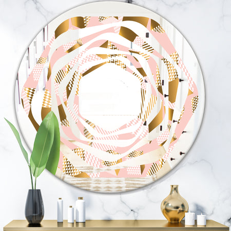 Gold and Rose Cubes II - Modern Round or Oval Wall Mirror - Whirl