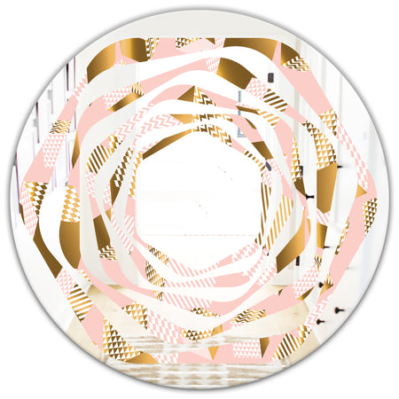 Gold and Rose Cubes II - Modern Round or Oval Wall Mirror - Whirl