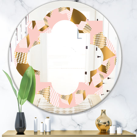 Gold and Rose Cubes II - Modern Round or Oval Wall Mirror - Quatrefoil