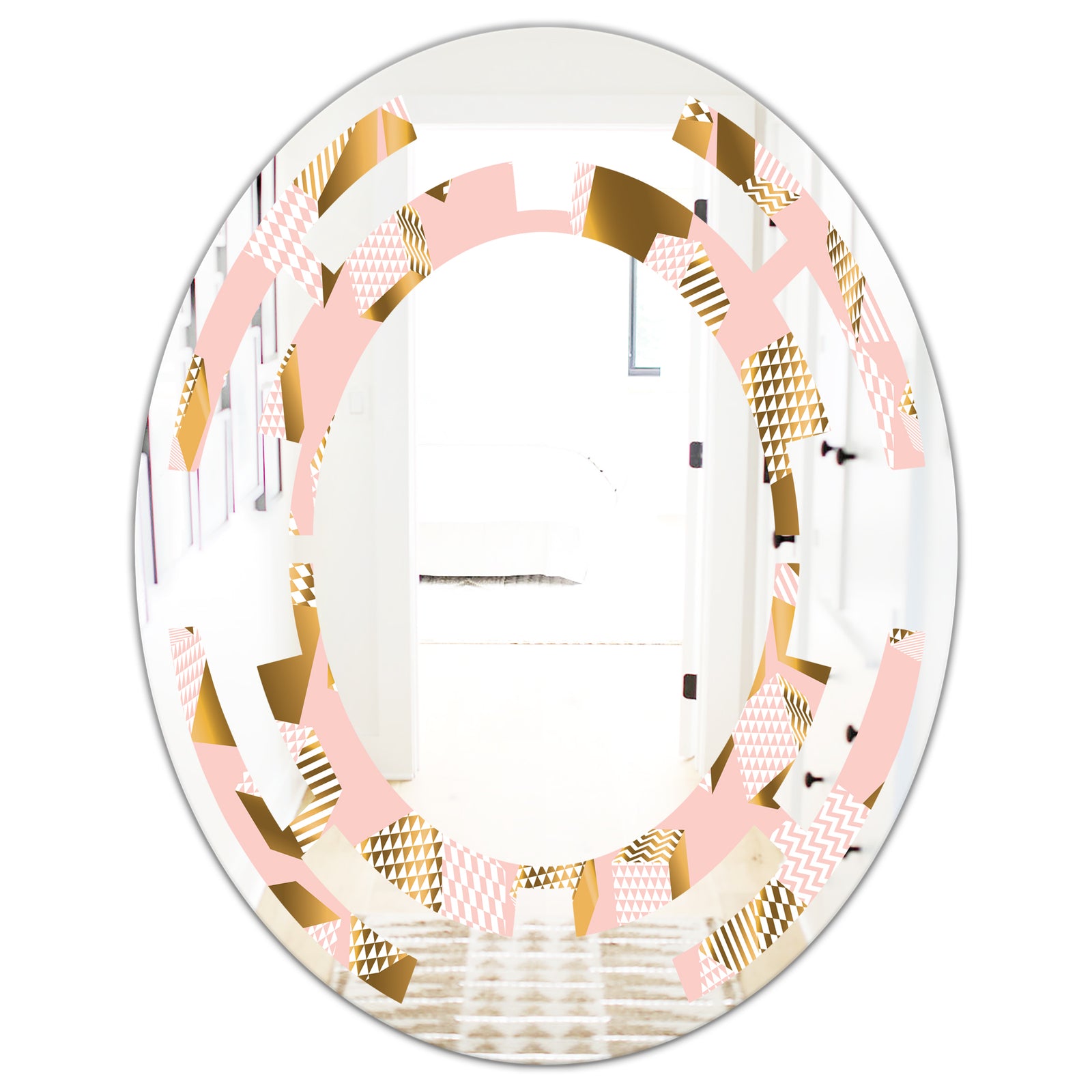 Gold and Rose Cubes II - Modern Round or Oval Wall Mirror - Space