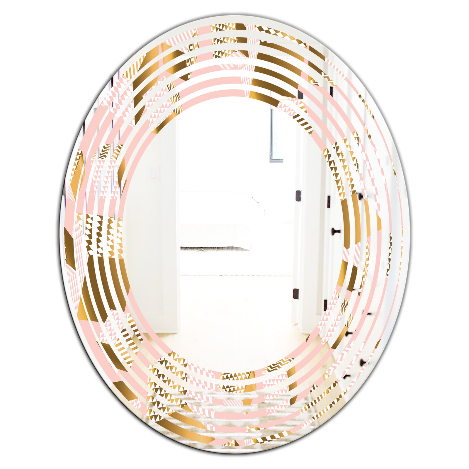 Gold and Rose Cubes II - Modern Round or Oval Wall Mirror - Wave