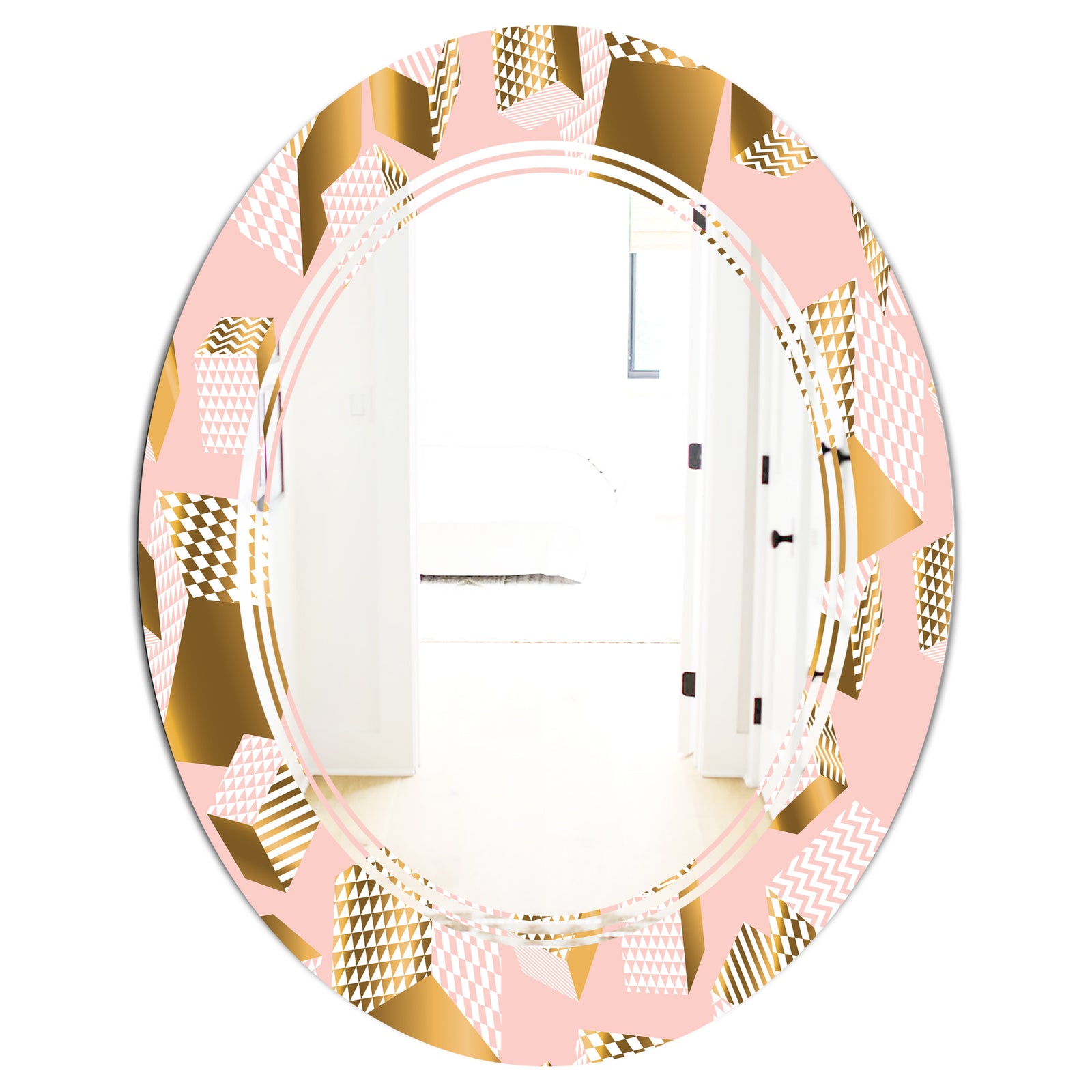 Gold and Rose Cubes II - Modern Round or Oval Wall Mirror - Triple C