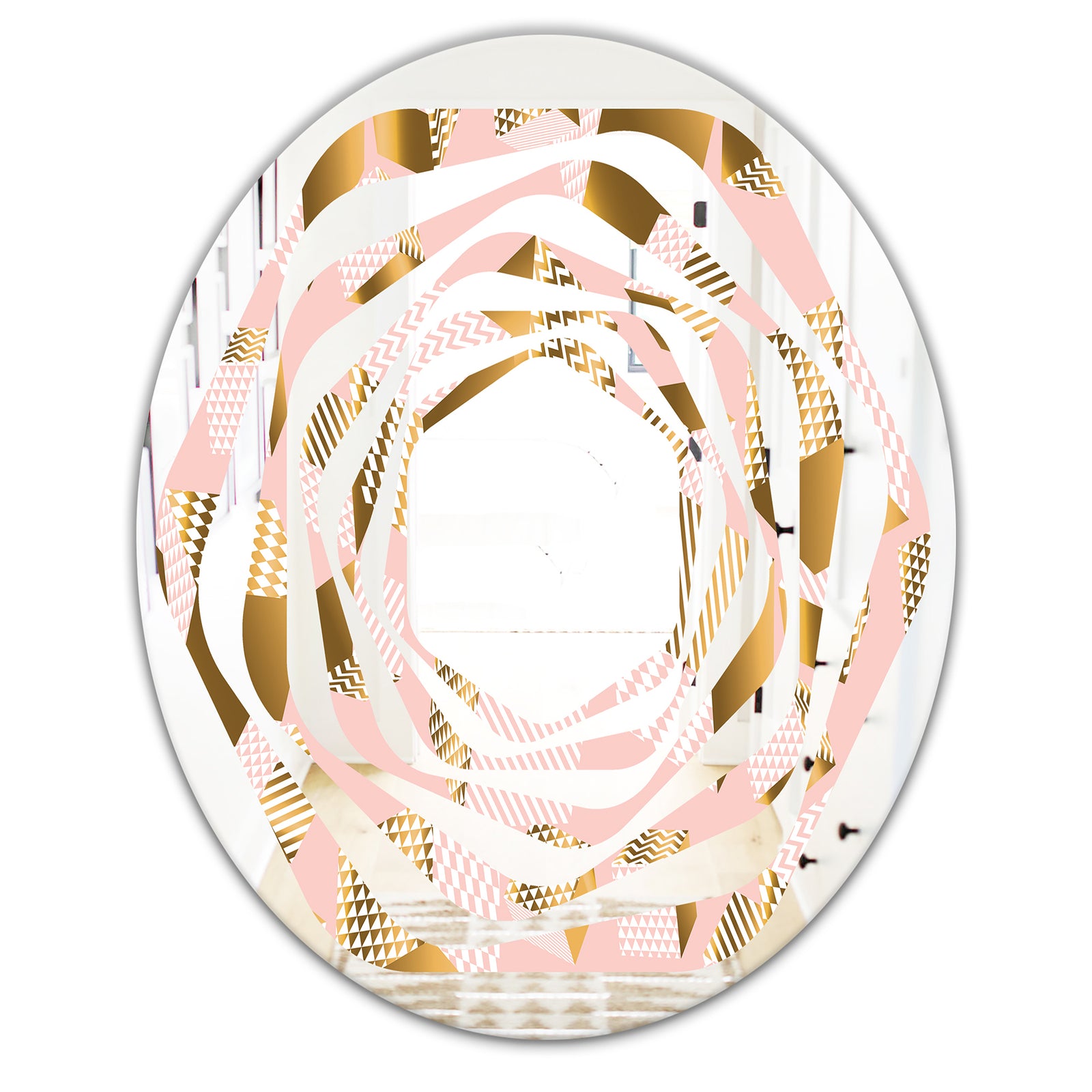 Gold and Rose Cubes II - Modern Round or Oval Wall Mirror - Whirl