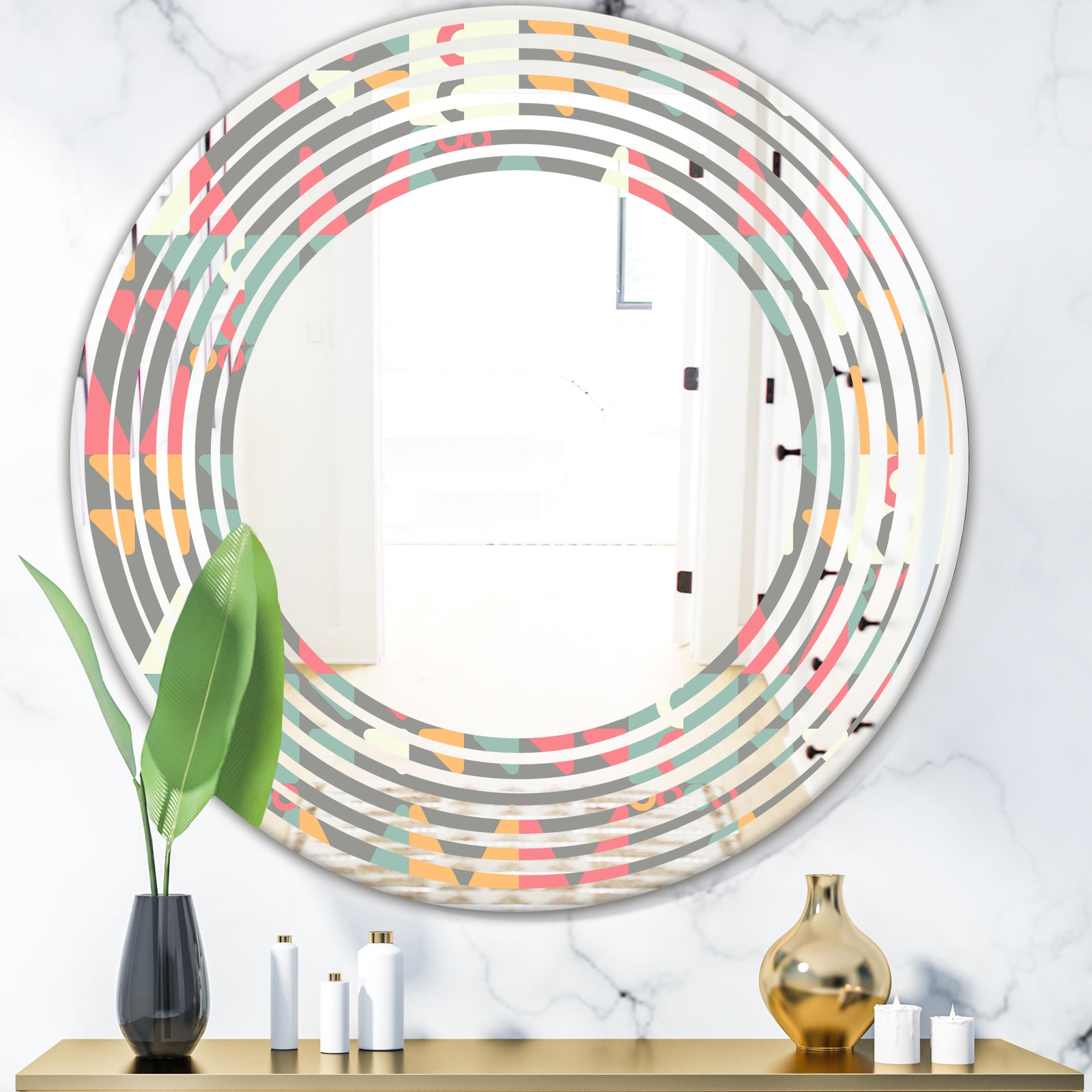 Retro Abstract Design V - Modern Round or Oval Wall Mirror - Wave
