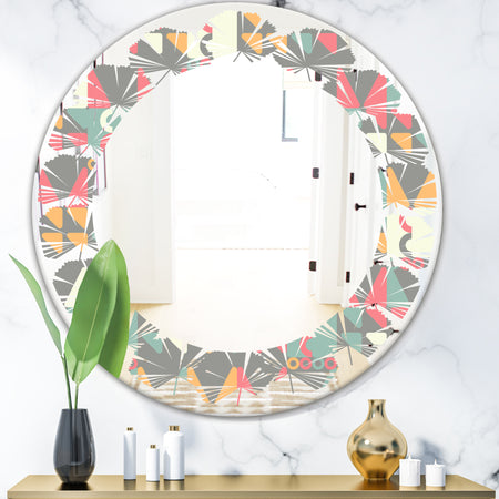 Retro Abstract Design V - Modern Round or Oval Wall Mirror - Leaves