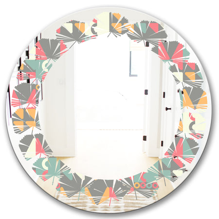 Retro Abstract Design V - Modern Round or Oval Wall Mirror - Leaves