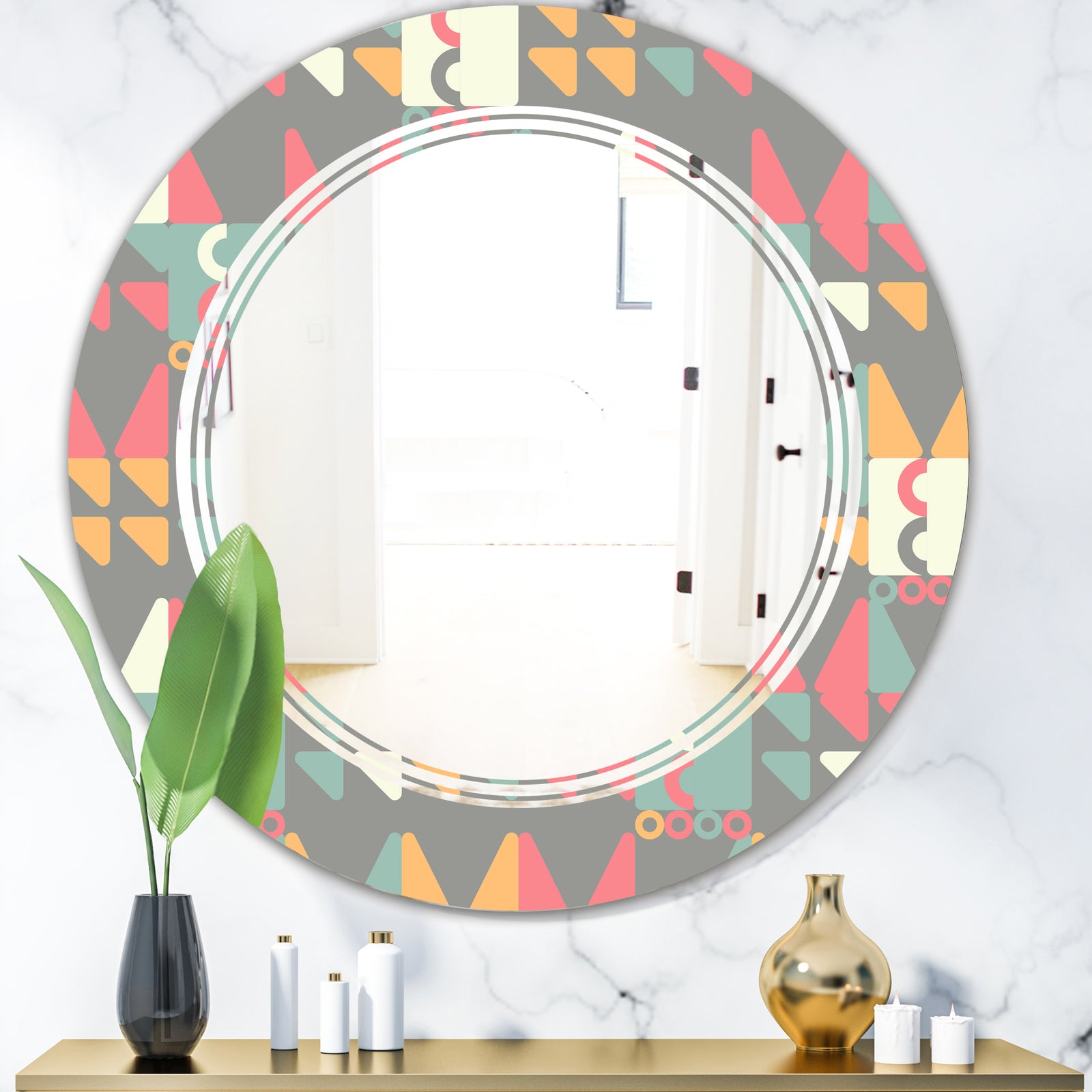 Retro Abstract Design V - Modern Round or Oval Wall Mirror - Triple C