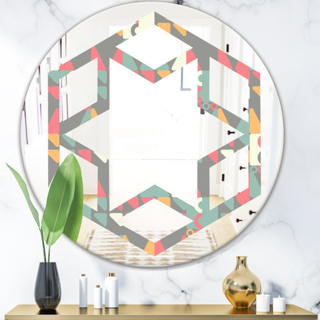 Retro Abstract Design V - Modern Round or Oval Wall Mirror - Hexagon Star