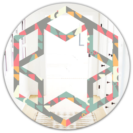 Retro Abstract Design V - Modern Round or Oval Wall Mirror - Hexagon Star