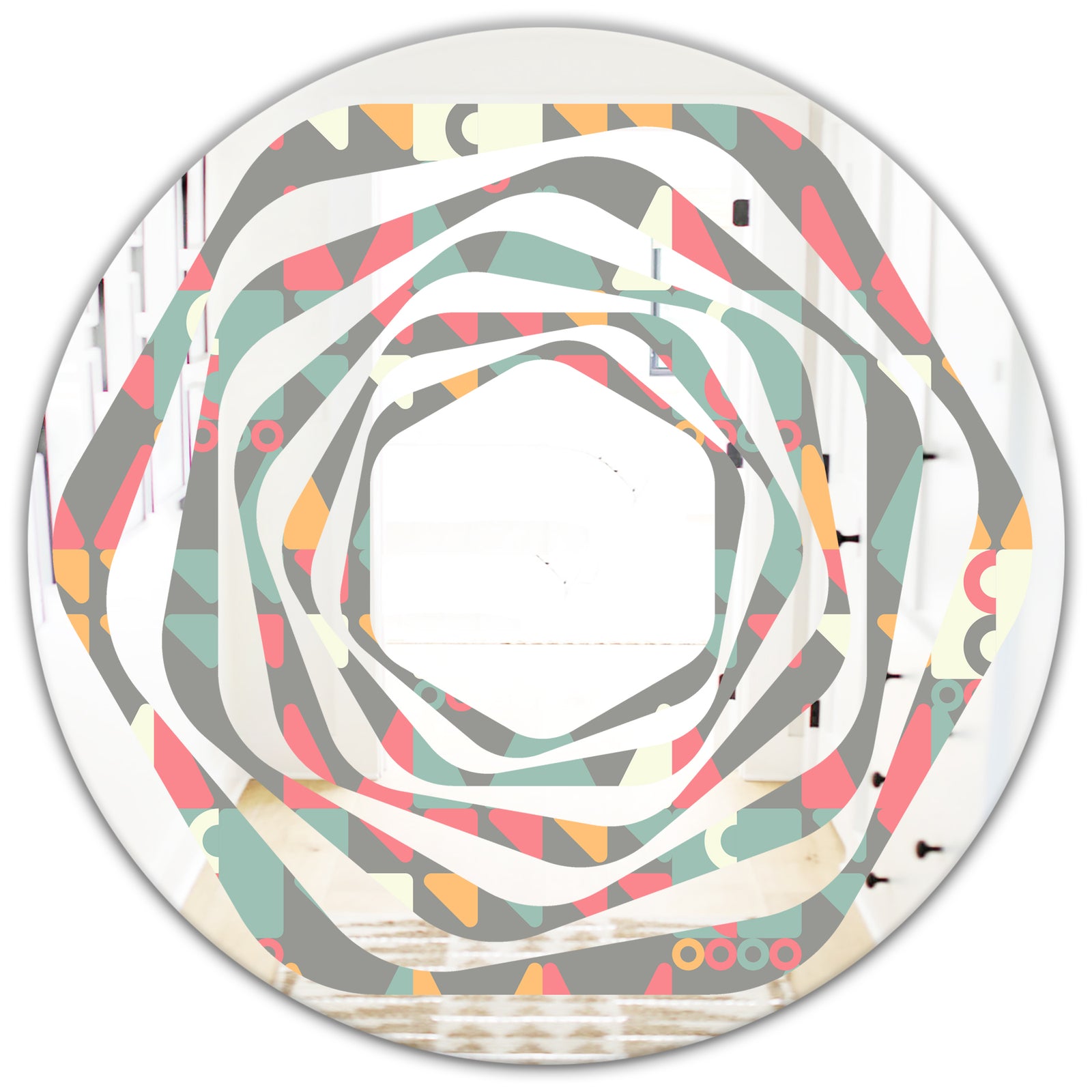 Retro Abstract Design V - Modern Round or Oval Wall Mirror - Whirl